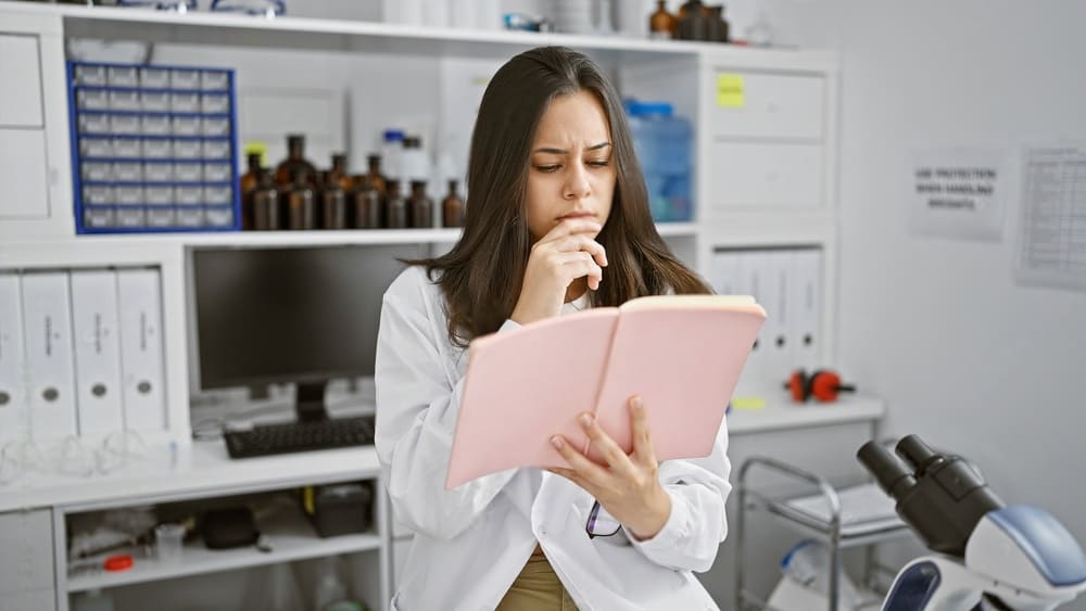 Woman reding in a scientific environment